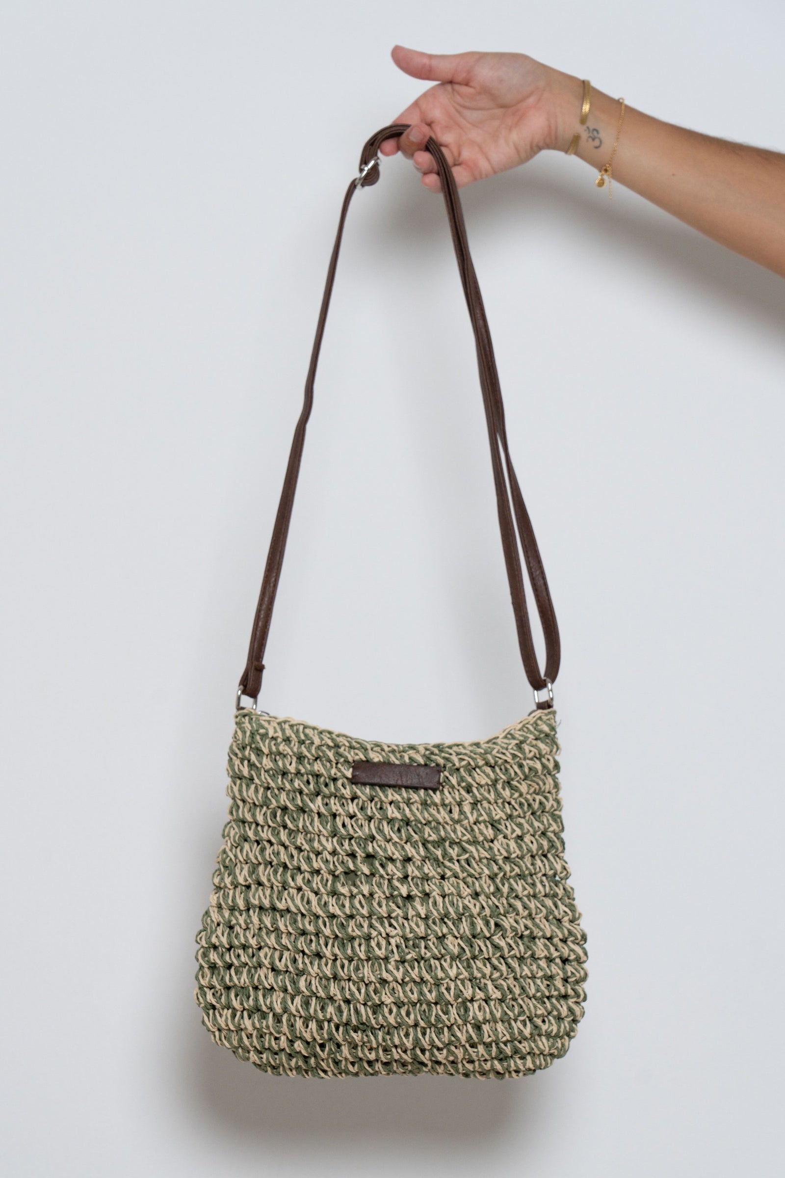 Bandolera Rafia Mini Blanco y Verde