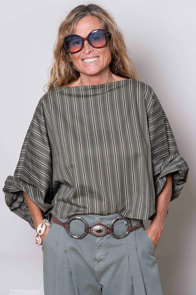 Blusa Cerrada Rayas Verde